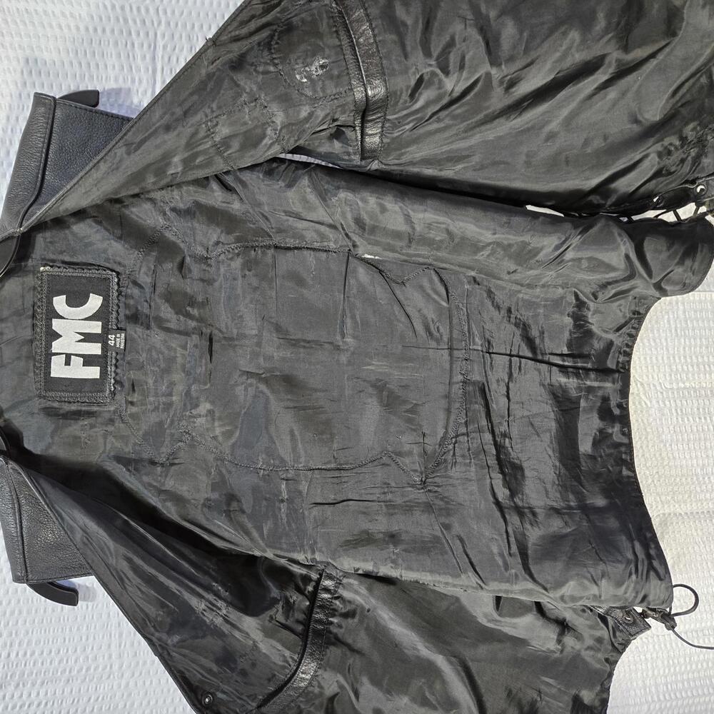 FMC Vintage Black Leather Biker Vest Lace-up Sides 4 Pockets Men's Size 44 Y2K - Picture 6 of 9